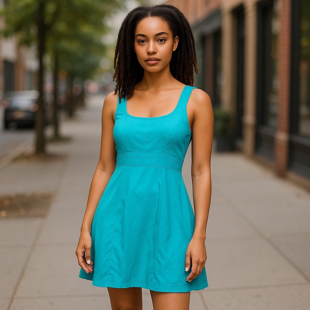 NWT NEW Charming Charlie Teal Sleeveless A-Line Dress with stylish cutout back